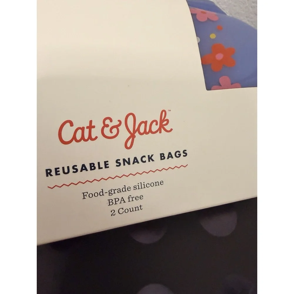 Cat & Jack Reusable Sandwich Snack Bags-‎ 2 Count Flower BPA Free Silicone